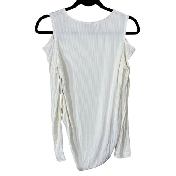 New 1. State Bodysuit Ribbed Cold Shoulder Cream Size L Large Basic Layer - Picture 2 of 7